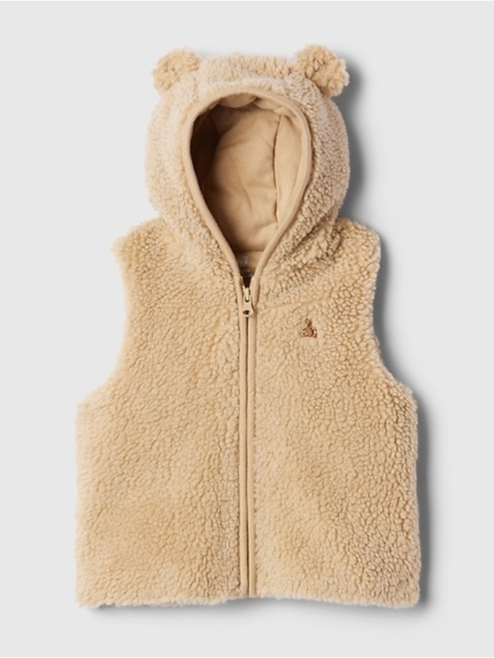 GAP Teddy Sherpa Hooded Vest in Beige